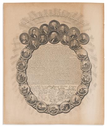 (DECLARATION OF INDEPENDENCE.) Pair of decorative engravings from the 1840s.                                                                     